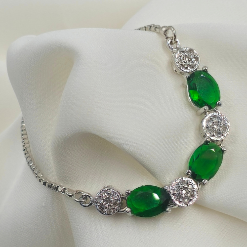 Green Stones American Diamond Bracelet