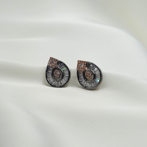 Black Drop CZ Silver Plated Korean Stud Earrings