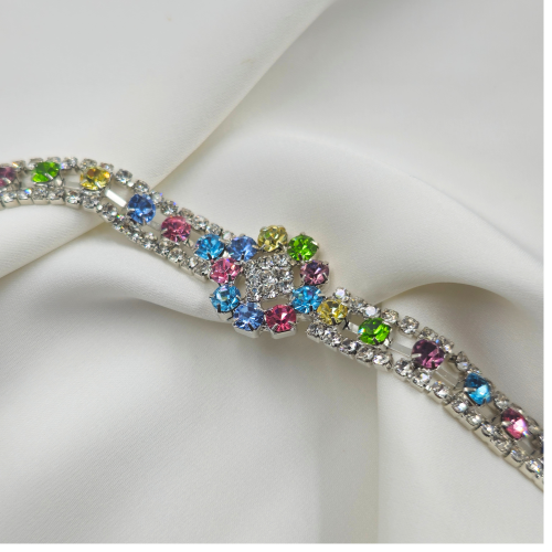 Multicolour Stones Silver Chain Tennis Bracelet