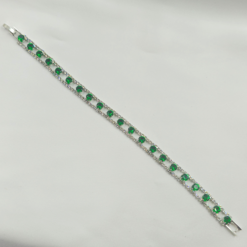 Premium Green Stones Parallel Chain AD Silver Plated Tennis Bracelet