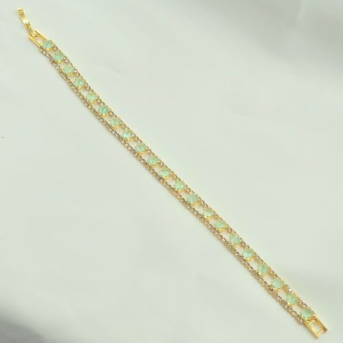 Premium Light Green Stones Parallel Chain Gold Plated Tennis Bracelet