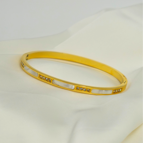 Rectangular White Enamel Stone Gold Plated Bracelet
