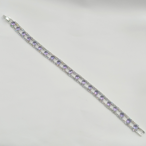 Premium Purple Stones Parallel Chain Silver Plated Tennis Bracelet
