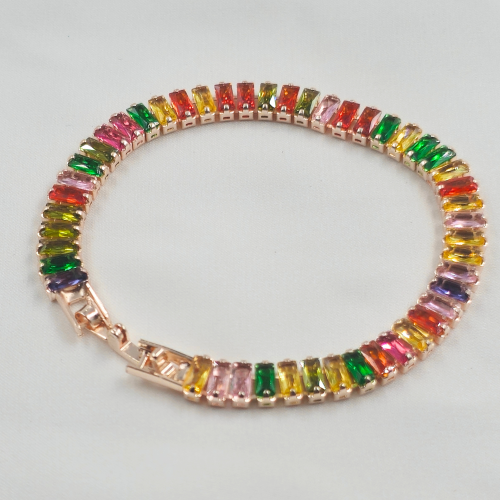 Multicolour Cubic Zircon Gold Plated Tennis Bracelet