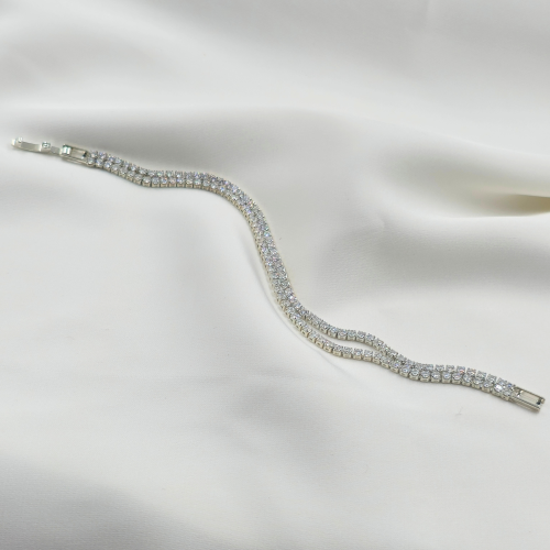 Two Layer AD Chain Silver Plated Tennis Bracelet