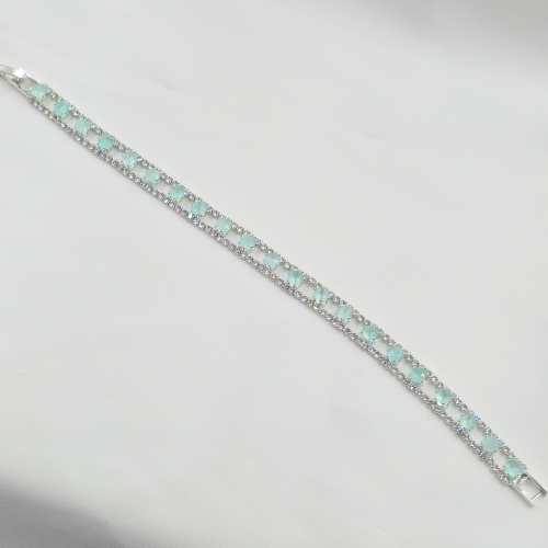Premium Mint Green Parallel Chain AD Silver Plated Tennis Bracelet