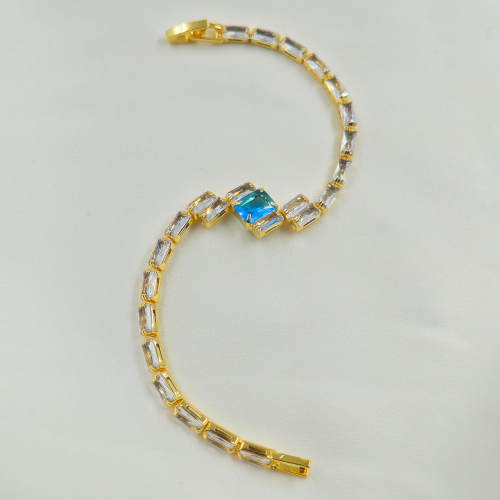 Blue Stone Cubic Zircon Gold Plated Tennis Bracelet