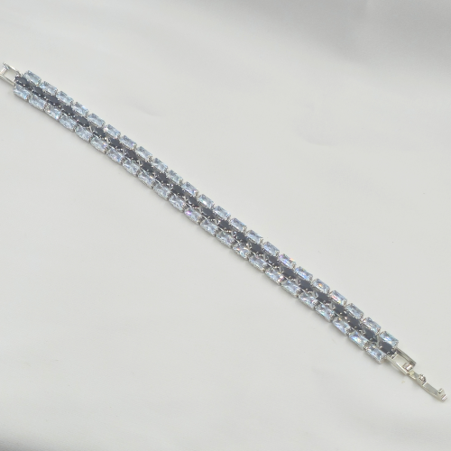 Premium Black and White Cubic Zircon Silver Plated Tennis Bracelet