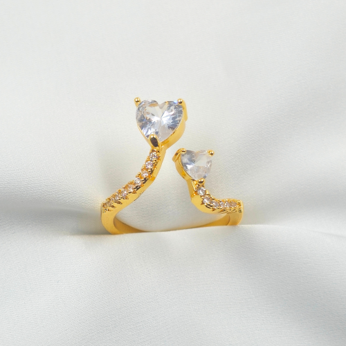 Two crystal heartsstone Studded Ring