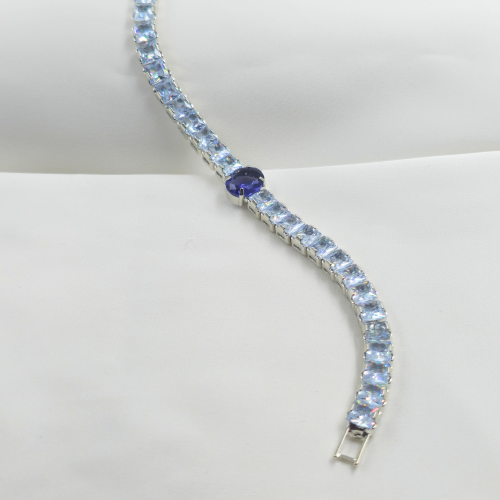 Premium Blue Stone Crystal AD Silver Plated tennis Bracelet