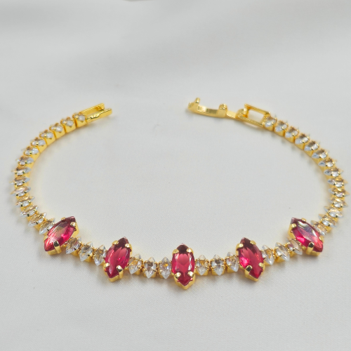Red Big Stones Cubic Zircon Gold Plated Tennis Bracelet