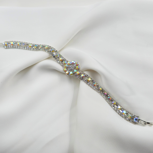 Circular Stone Studed Silver Chain Tennis Bracelet