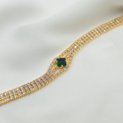 Premium Green Square Stone AD Tennis Bracelet