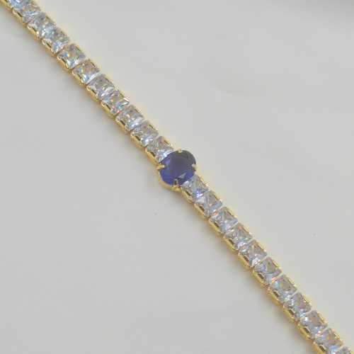 Premium Blue Stone and Big AD Gold Plated Bracelet