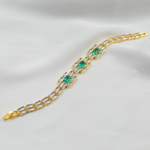 Premium Green and Clear Cubic Zircon Gold Plated tennis Bracelet