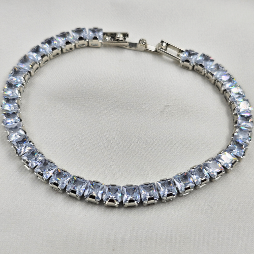 Square Cubic Zircon Silver Plated Tennis Bracelet