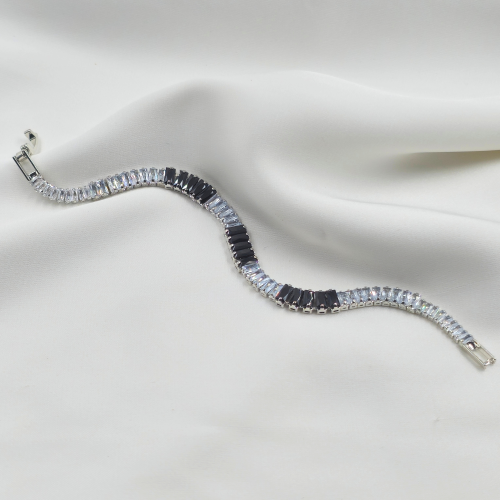 Blue and Clear Cubic Zircon Silver Plated Tennis Bracelet