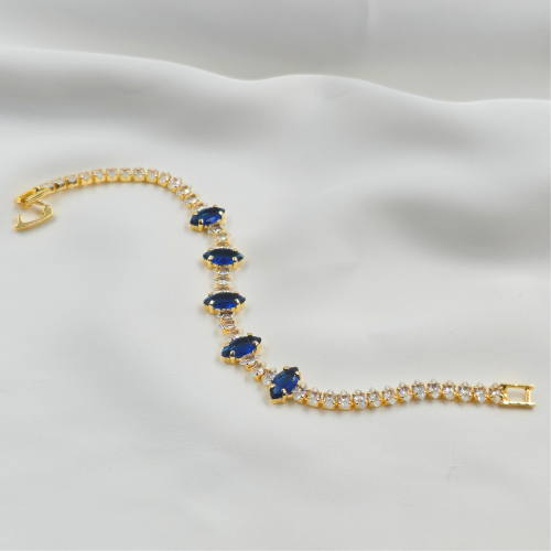 Blue Big Stones Cubic Zircon Gold Plated Tennis Bracelet