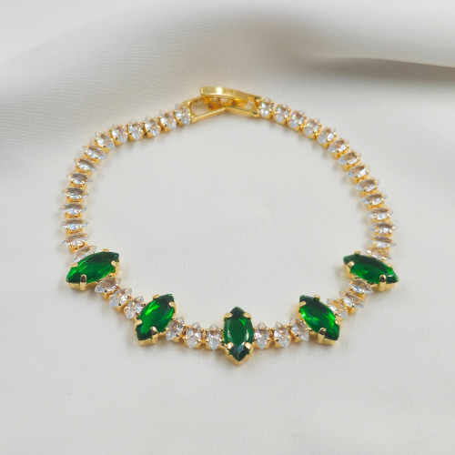 Green Big Stones Cubic Zircon Gold Plated Tennis Bracelet