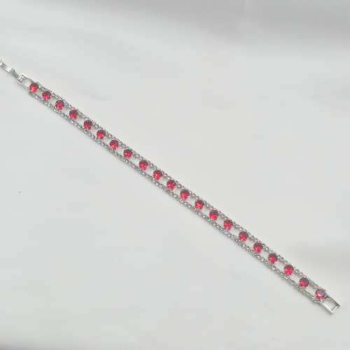 Premium Red Stones Parallel Chain Silver Plated Tennis Bracelet